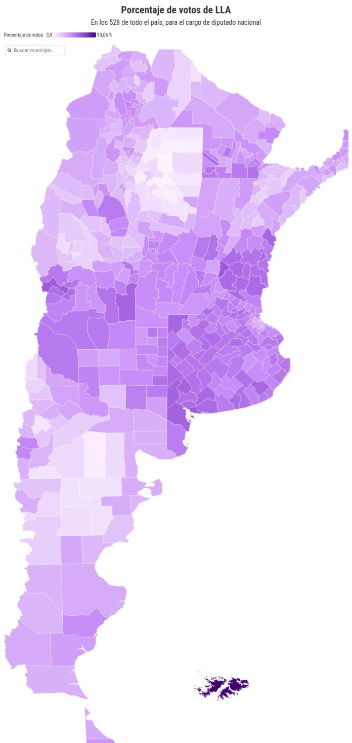 Elecciones 2025: los 10 municipios del país en los que LLA se impuso el 26 de octubre por mayor porcentaje de votos