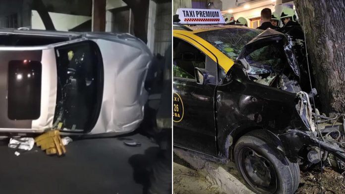 Mañana accidentada en la Ciudad de Buenos Aires: un taxi destrozado, un auto volcado y varios heridos