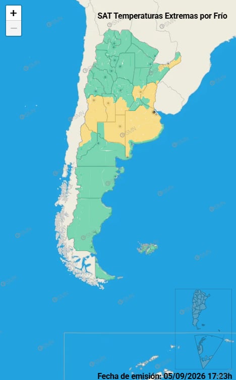 Alerta por frío para el centro del país, mientras el graupel sorprendió a sectores del AMBA