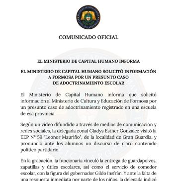 El Gobierno pidió iniciar una investigación por el caso de adoctrinamiento en una escuela primaria de Formosa
