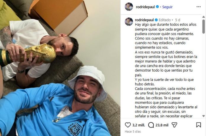El melancólico mensaje de Rodrigo De Paul por el retiro de Lionel Messi en la selección argentina