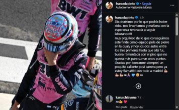 El posteo de Colapinto tras su remontada en el GP de Italia: el problema que sufrió y una frase esperanzadora