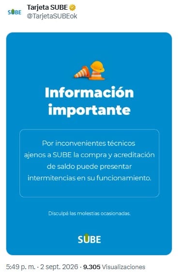 Fallas en la tarjeta SUBE impiden cargar saldo en la app, ventanillas y máquinas de estaciones
