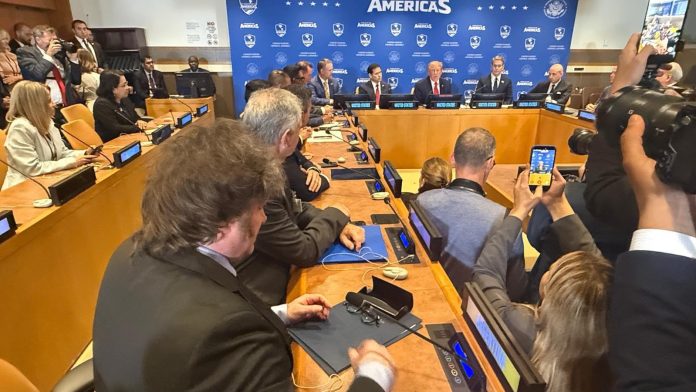 Milei compartió con Trump la sesión extraordinaria del Escudo de las Américas que deliberó en la ONU