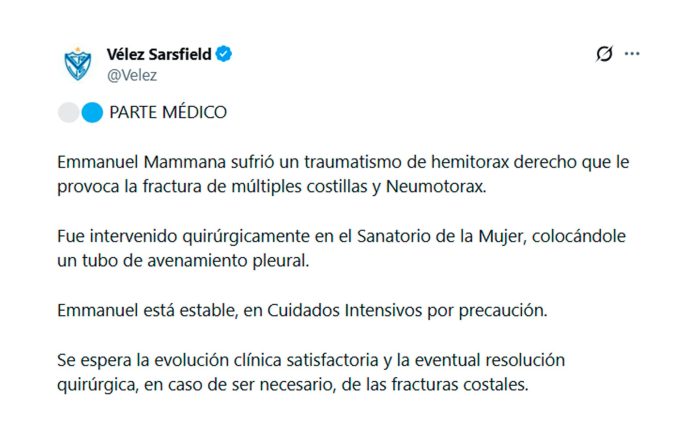 Operaron de urgencia a Emmanuel Mammana tras un choque con su arquero en Newell’s-Vélez: quedó internado en cuidados intensivos