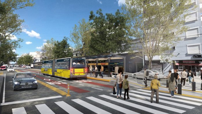 Por el Trambus, habilitaron hoy en Caballito dos carriles exclusivos para colectivos sobre la avenida Rivadavia