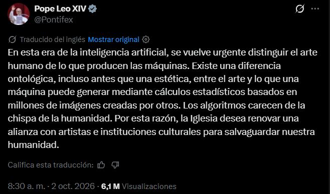 El Papa León XIV volvió a pedir límites para la inteligencia artificial