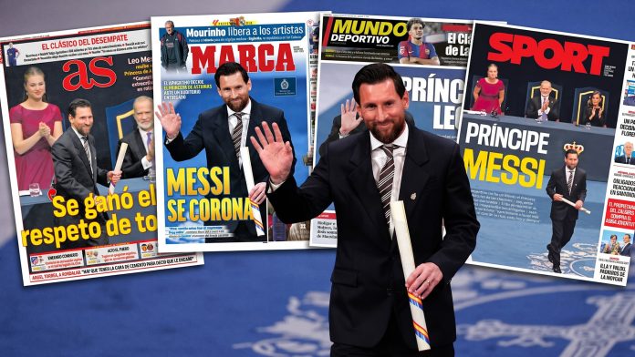 “Se corona” y “Príncipe Leo”: Messi, protagonista de las portadas tras recibir el Premio Princesa de Asturias